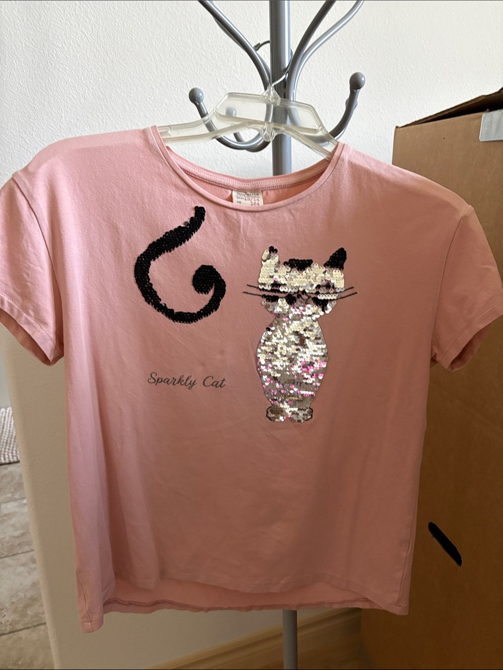 Zara Sequin  Pink Kitty Tee - 13/14